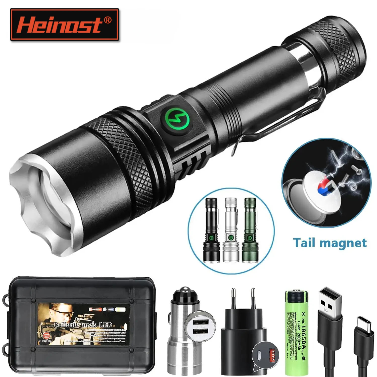 

Heinast Tactical Flashlight Telescopic Zoom 3000LM LED Flashlight Waterproof Handheld Flash Working Emergency Camping Lantern