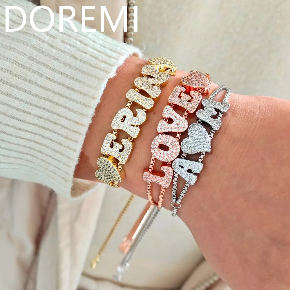 DOREMI A-Z Alphabet Letter Bubble Cz Name Slider Letters DIY Custom Name Letters Slide Heart Charms Slide Bracelet