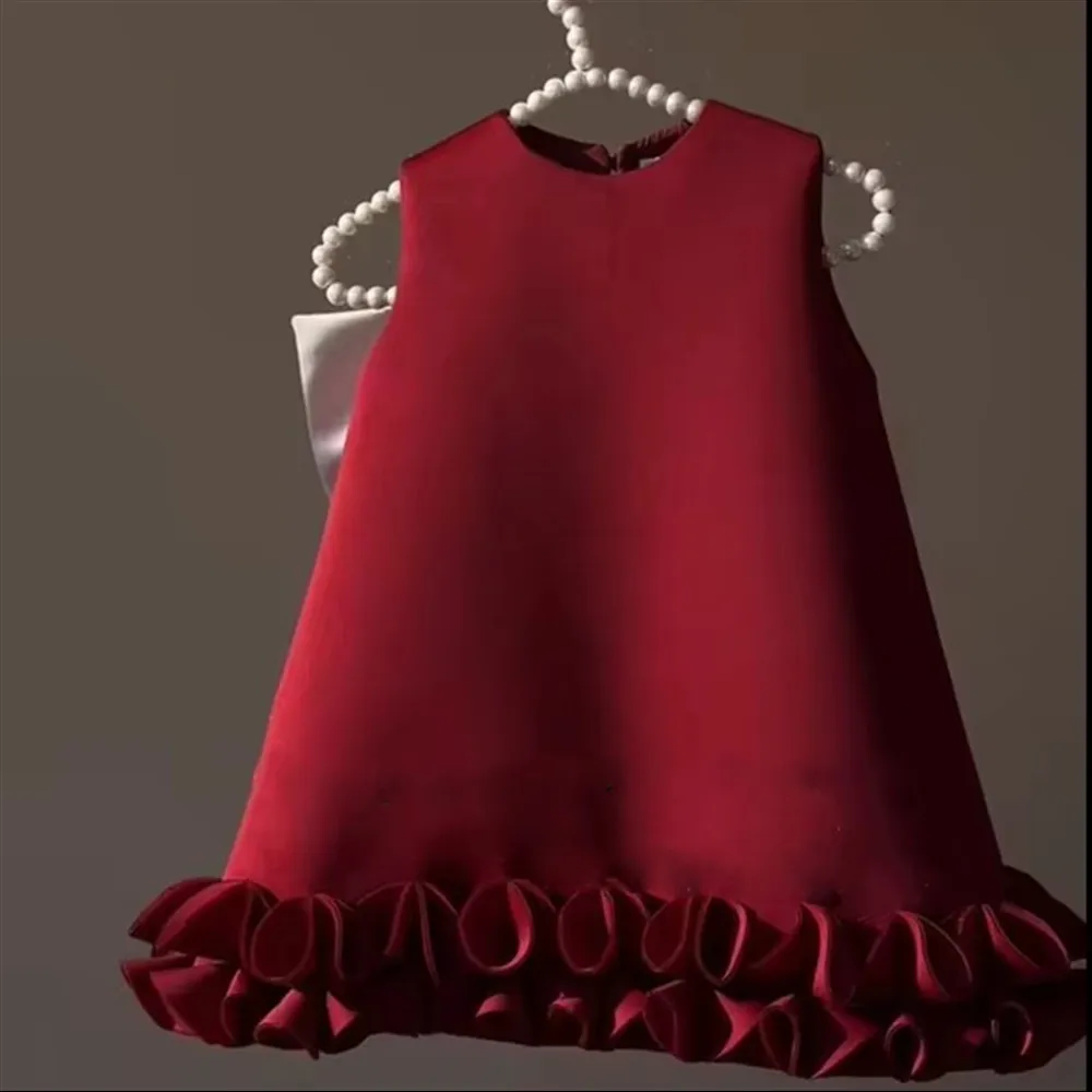 

SoDigne A-line Short Flower Girl Dress O-neck Sleeveless Satin Princess Kid Gown Birthday Party Dresses with Bow Customized