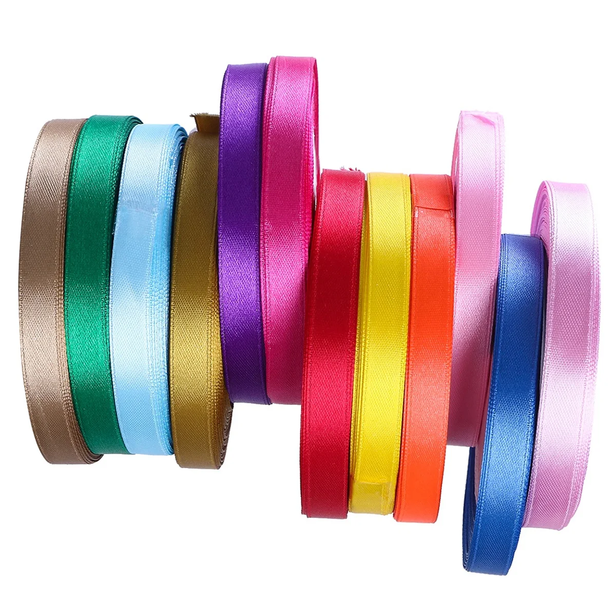 

12 pcs 12 Rolls 23m Long 1cm Wide Solid Color Satin for Gift Wrapping Crafts Decorations Polyester Ribbon Smooth Elegant Wedding