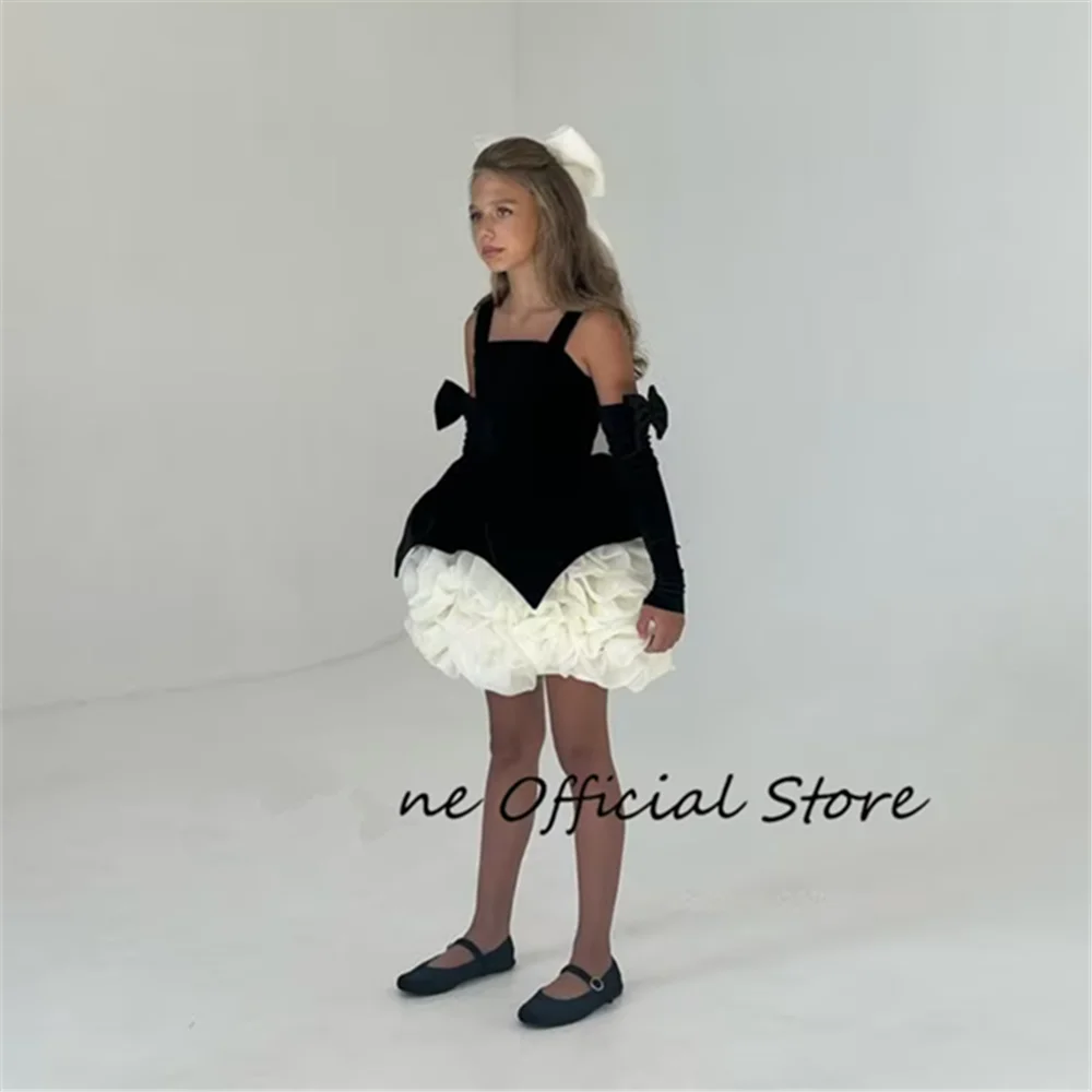 A-line Mini Flower Girl Dress Detachable Sleeves Ruffles Velvet Skirt Girls Party Dresses 2025 Kid Gown Customized