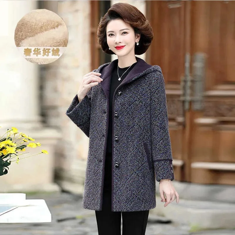 Noble Mother\'s 2023 New Autumn and Winter Mink Fur Coat Women\'s Foreign Coat Middle-Aged and Elderly Women\'s Woolen Coat