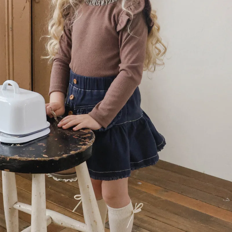 

Girls Short Skirt 2025 Autumn Korean Style Lace Elastic Waist Denim Skirt with Sweet and Cute Temperament