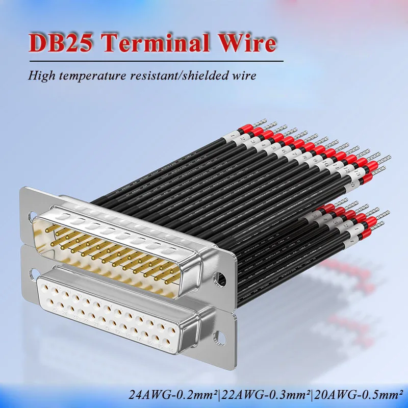 DB25 Single-head Plug with Terminal 25Pin Large Square Signal Connection Wire DB25 Male Female Cable Serial Shield Line 24-20AWG