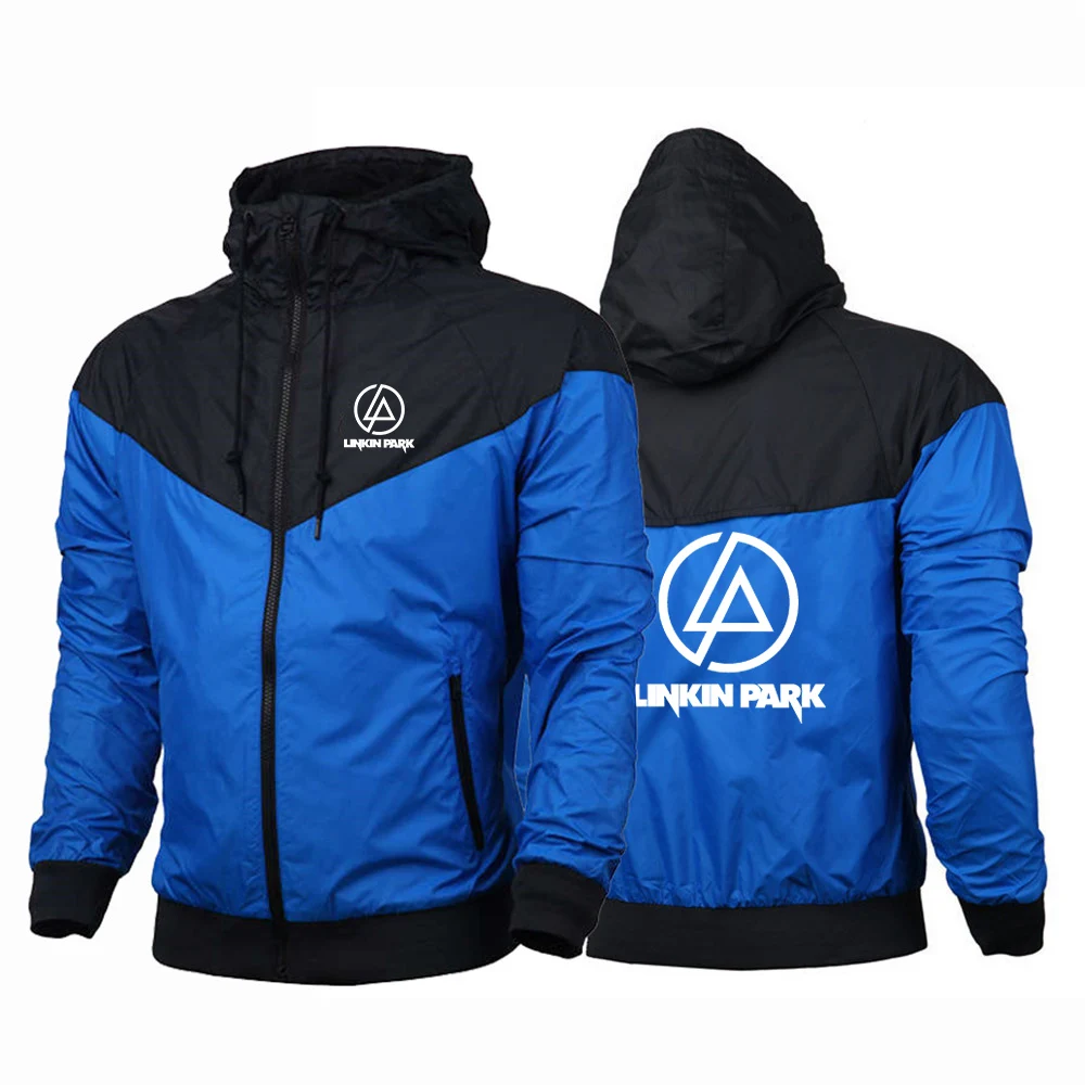 

2025 Spring Autumn Mens Linkin Subverts The End Flag Evolutionary Theory Park Print Windproof Breathable Thin Hooded Jacket Coat