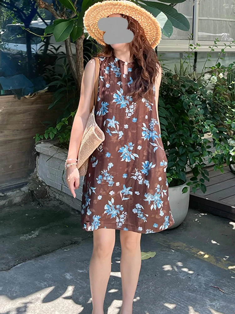 Retro Floral Weste Dr frauen runde Ne Svel Ele Anti-aging ort Rock Sommer Koreanische Sle Hohe Taille A-linie Dr