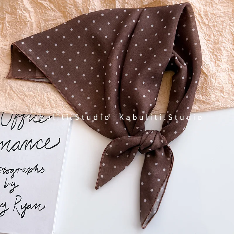 Neckerchief Chiffon Black White Polka Dot Sun Protection Headband Wrap for Women Shirt Matching Lightweight Soft Decorative