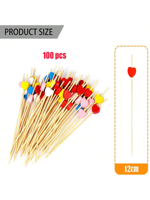 100Pcs 4.7Inch Cocktail Skewer Appetizers Toothpicks, Fruit,Wedding Toothpicks For Appetizer Decoration Party Supplies(Heart)