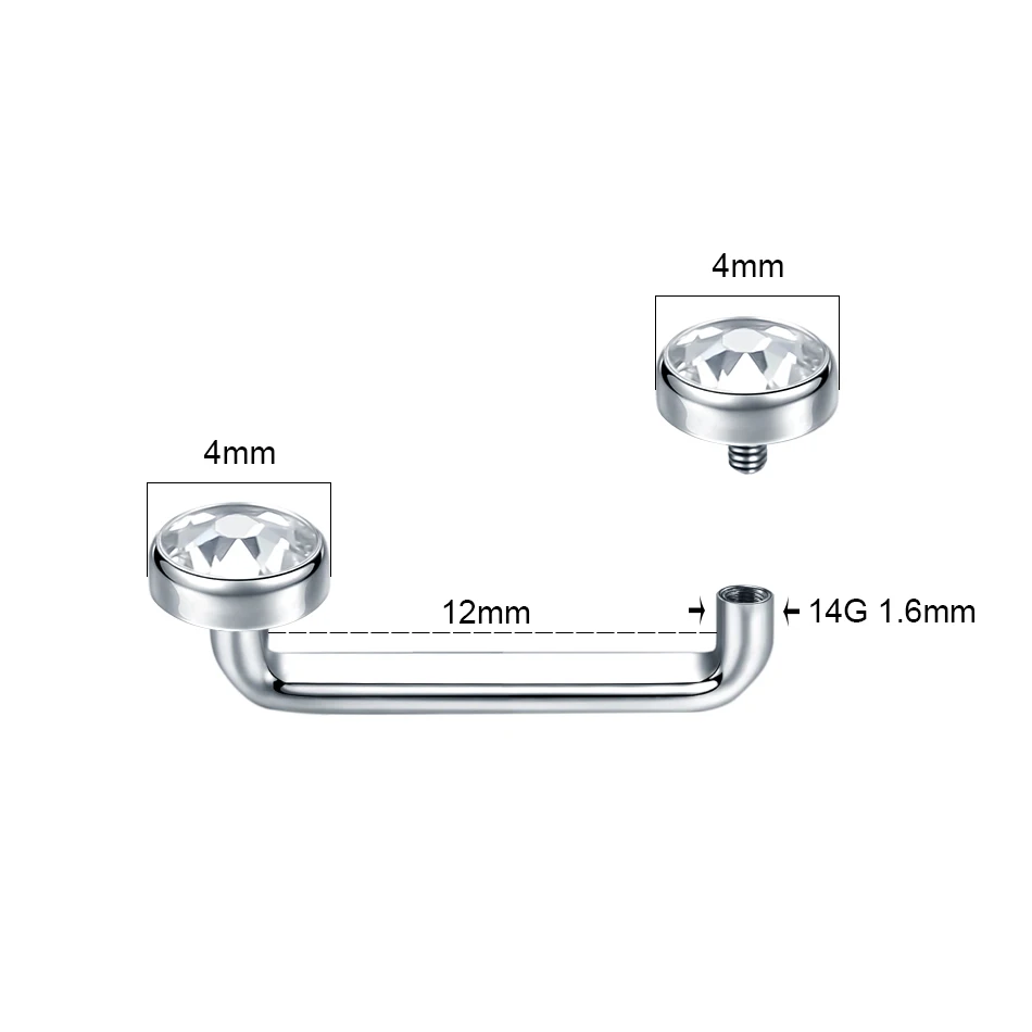 Piercings en Titane à Filetage Interne 14G, Barre de Surface en Clip CZ, Barbell Industriel, Micro Ancres Dermiques, Anneaux, Bijoux Sexuels pour le Corps, 1 Pièce