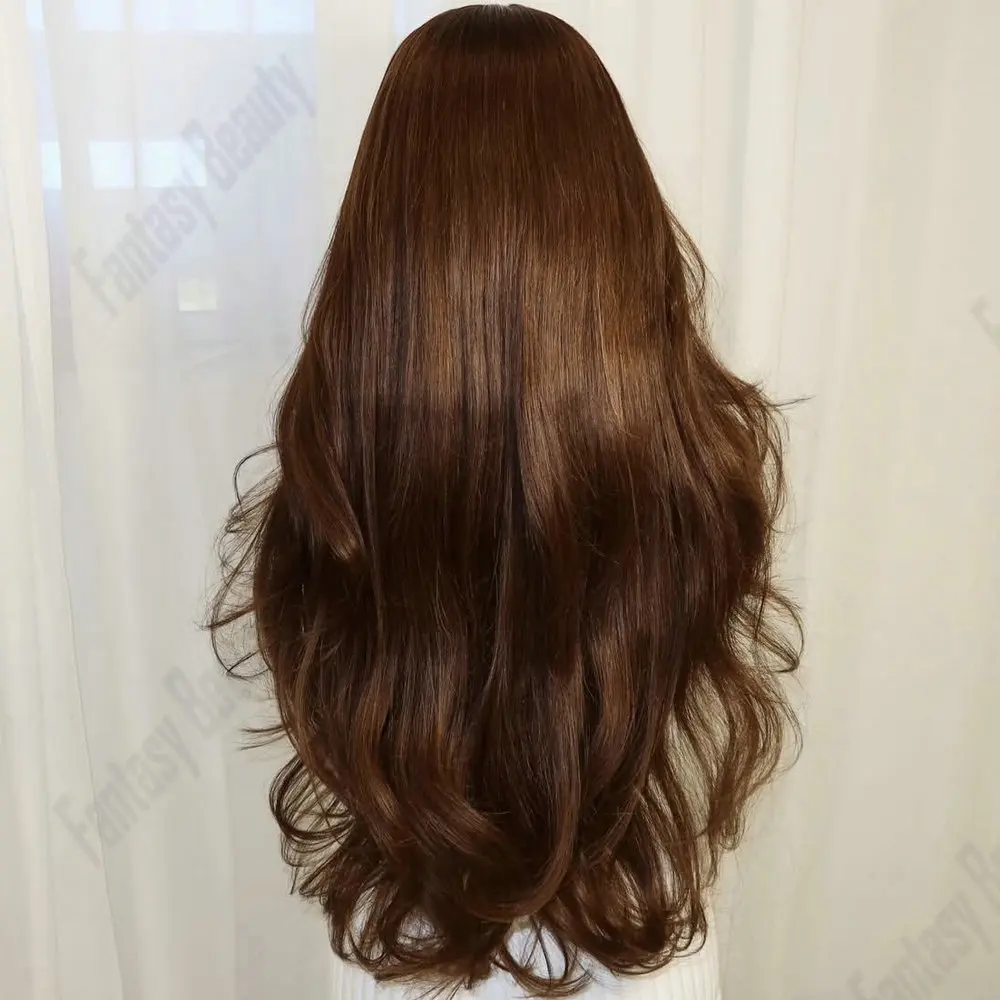 30inches Glueless U/V Part Wig 1x4 Loose Wave Chestnut Brown Remy Peruvian Human Hair Easy Wear Full Machine Made for Black Wome