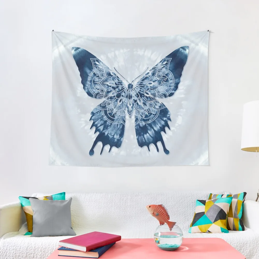 

Indigo blue boho tie dye batik mandala butterfly Tapestry Room Aesthetic Custom Things To Decorate The Room Tapestry