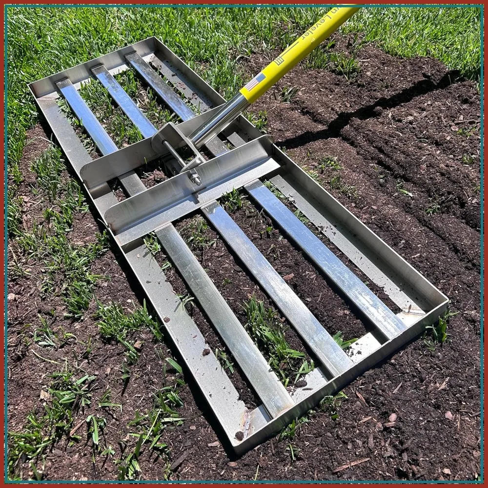 

Stainless Steel Lawn Leveling Rake, 30x10in Ground Plate, 78in Long Handle for Soil Surface Leveling
