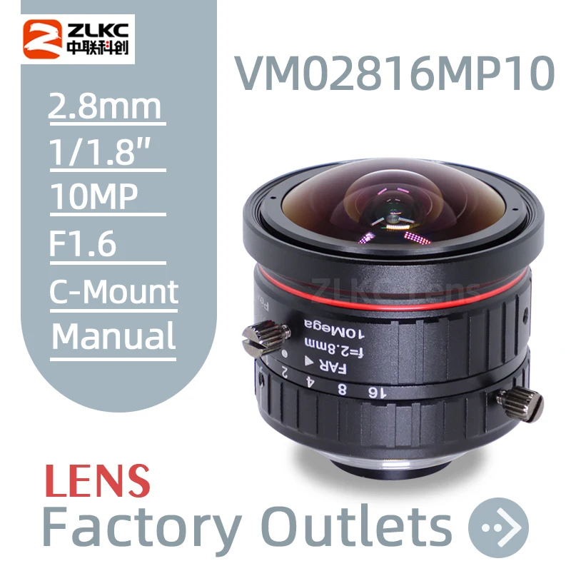 2.8mm szerokokątny FA 1/1.8 czujnik Cal CMOS IMX178 10MP C mocowanie F1.6 ręczne obiektyw tęczówki vm02816 mp10 obiektyw aparatu