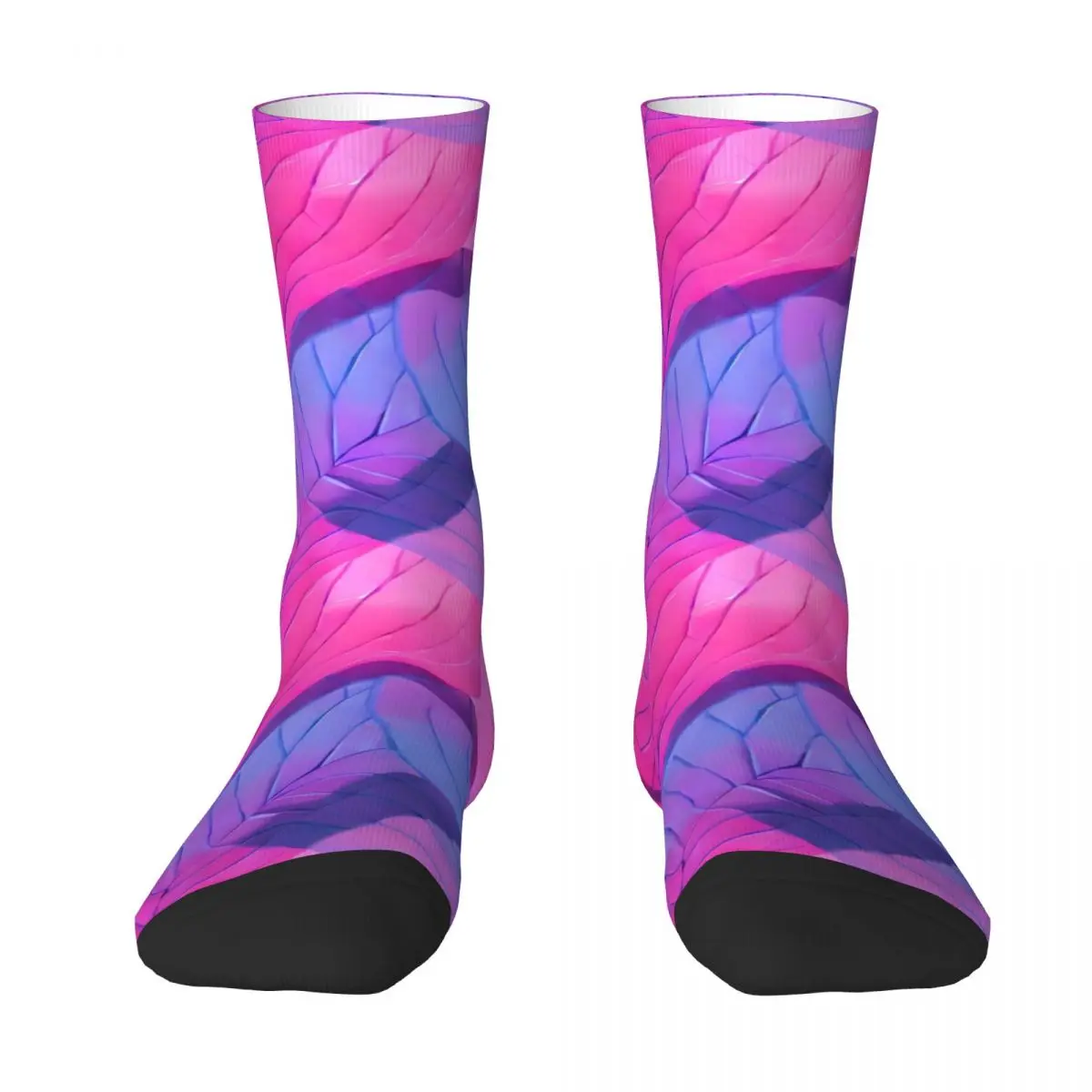 Beautiful Leaf Stockings Men Pink and Purple Socks Breathable Gothic Socks Autumn Outdoor Non Slip Graphic Socks Birthday Gift