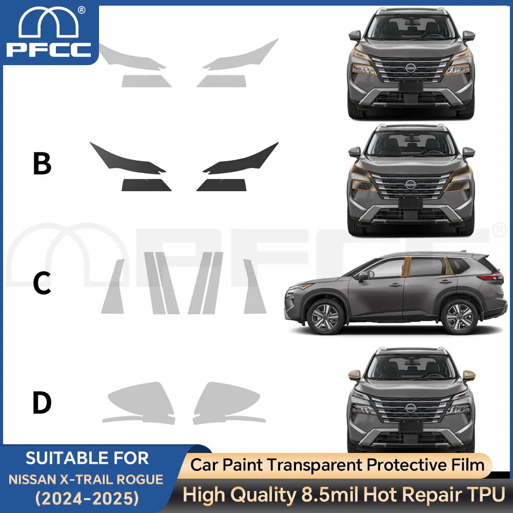 

Pre-Cut For Nissan X-trail Rogue 2024 Headlight Film B C Pillars Protection Film TPU Anti-scratch Transparent Car Accessories