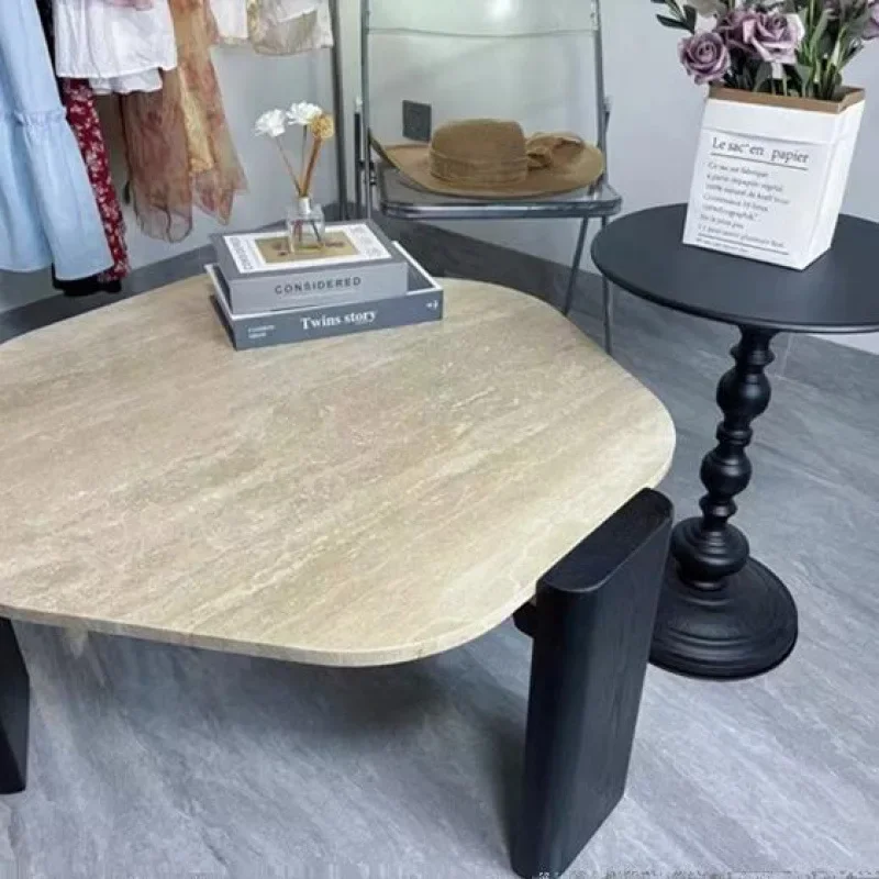 Wabi Sanfeng журнальный столик из травертина из цельного дерева, минималистичный маленький чайный столик для гостиной, бытовой круглый Ян