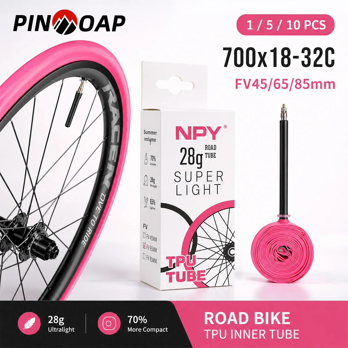 NPY Rennrad-Schlauch in Rosa 700x18-32C FV45/65/85MM Ultraleichter TPU-Reifenschlauch Pannensicher Fahrrad-Zubehör – Detail 1