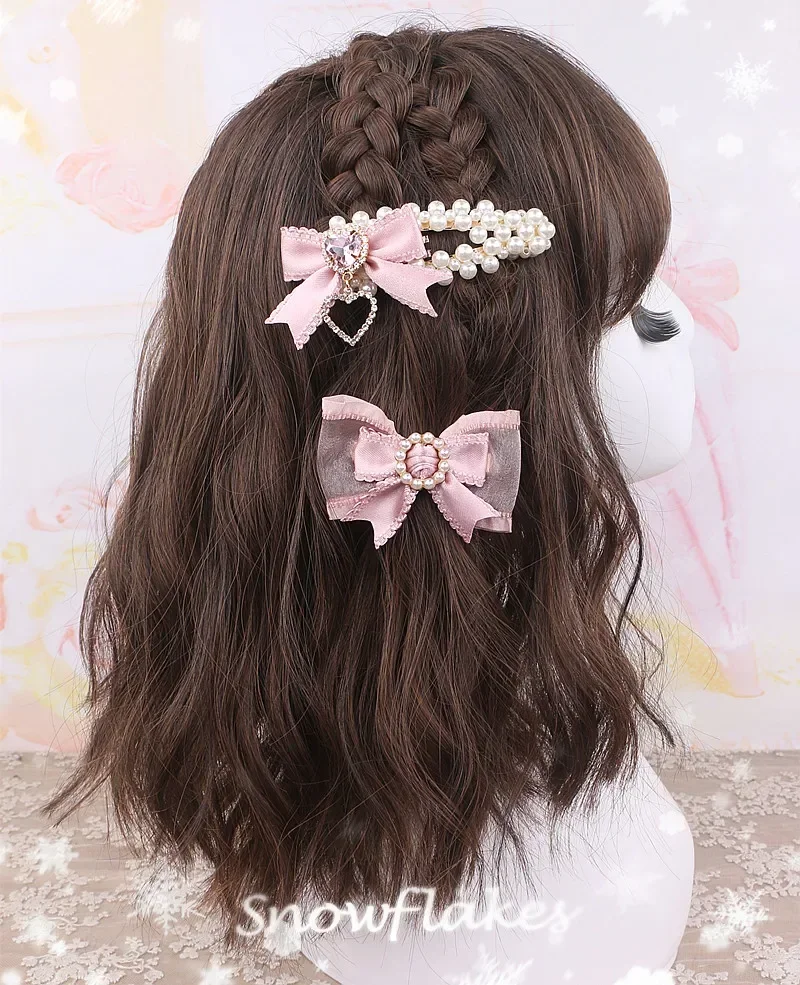 Hair Accessories for Girl Japanese Style Sweet and Cute Women\'s Headwear Pearl Bow Rhinestone Hairclips Side Clip