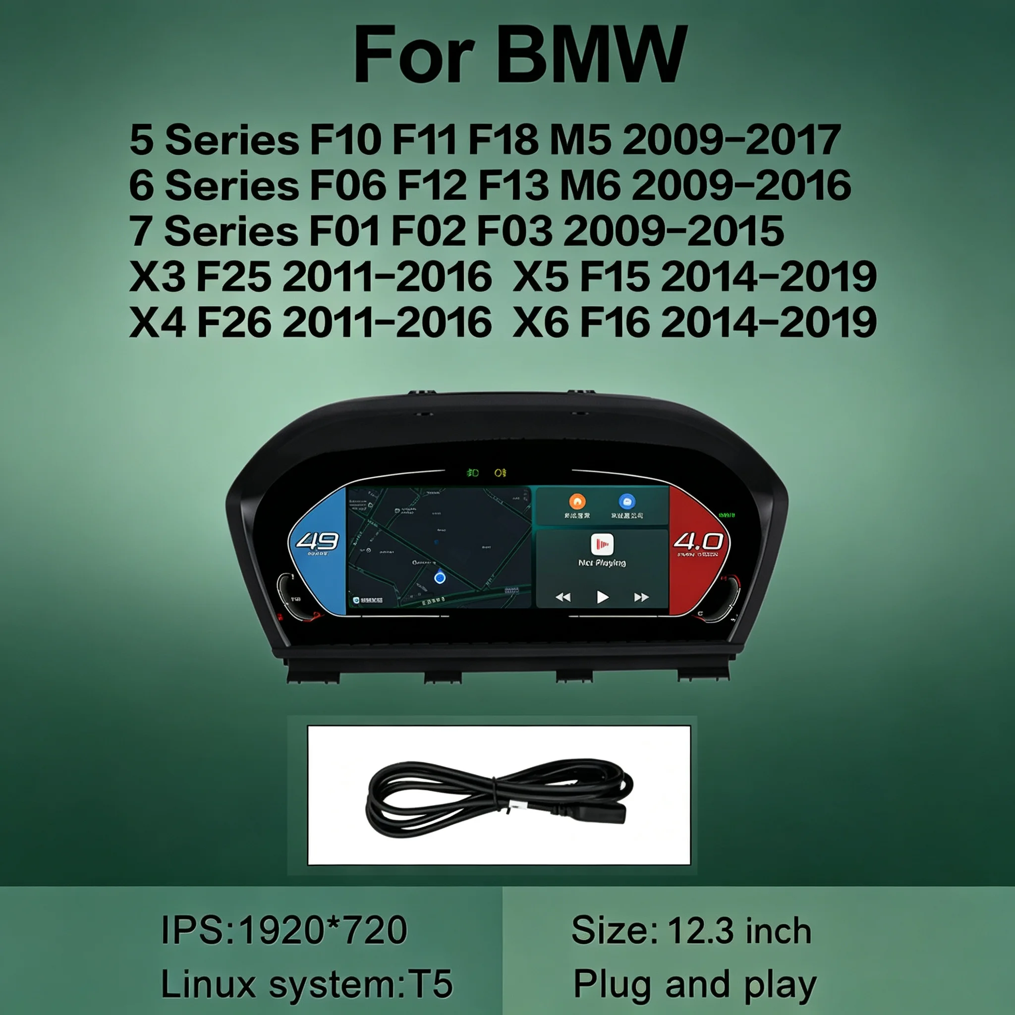 Popular 12.3'' Digital Cluster Dashboard Panel For BMW 5/6/7/X3/X4/X5/X6 F Series LCD Instrument Cluster Speedometer Cockpit