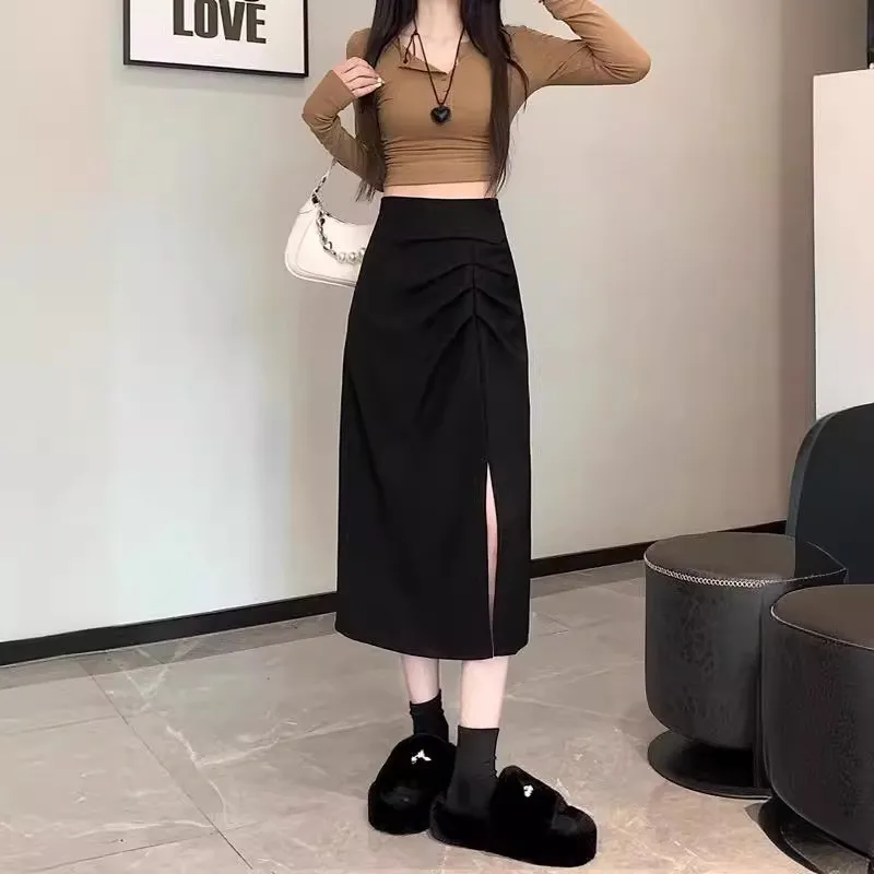 

Ele High Waist A-Line Skirt for Women Spring Autumn 2024 Slimming Long Skirts Busin Home Polyester Fiber