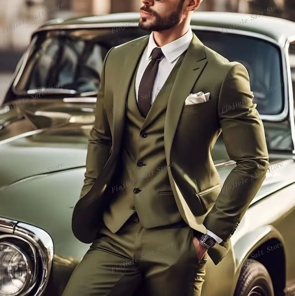 

Army Green Men Tuxedo Groom Groomsman Business Suit Wedding Party Special Occasions Male Tuxedo Jacket Pants Vest 3 Piece Set