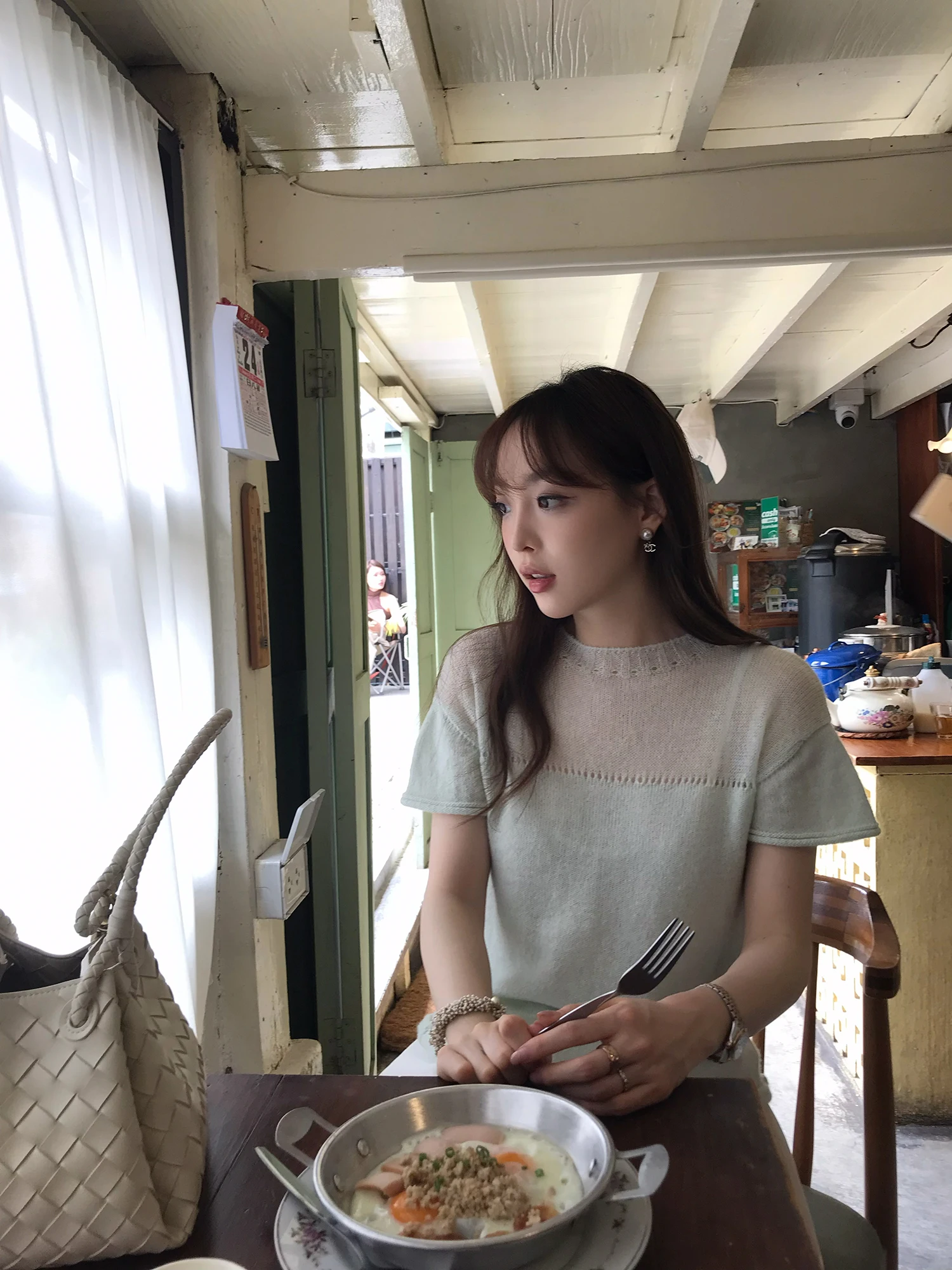 

Le Lalin Oxygen Spring Soft Mohair Knitwear ort Sve Hollow out Flng Sve Casual Sle Women's Faion Top