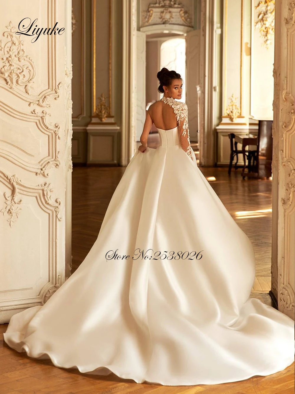 Liyuke Elegant Sweetheart  A-Line Wedding Dress Beading Embroidery Lace Customs made Satin One Shoulder Bride Gowns