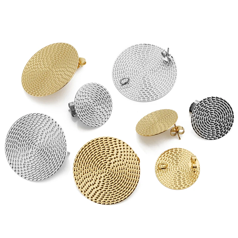 20mm 30mm 10pcs Stainless Steel Bohemian Round Embossed Base Earrings Stud with Pendants Connector Ring Plugs for Jewelry Making