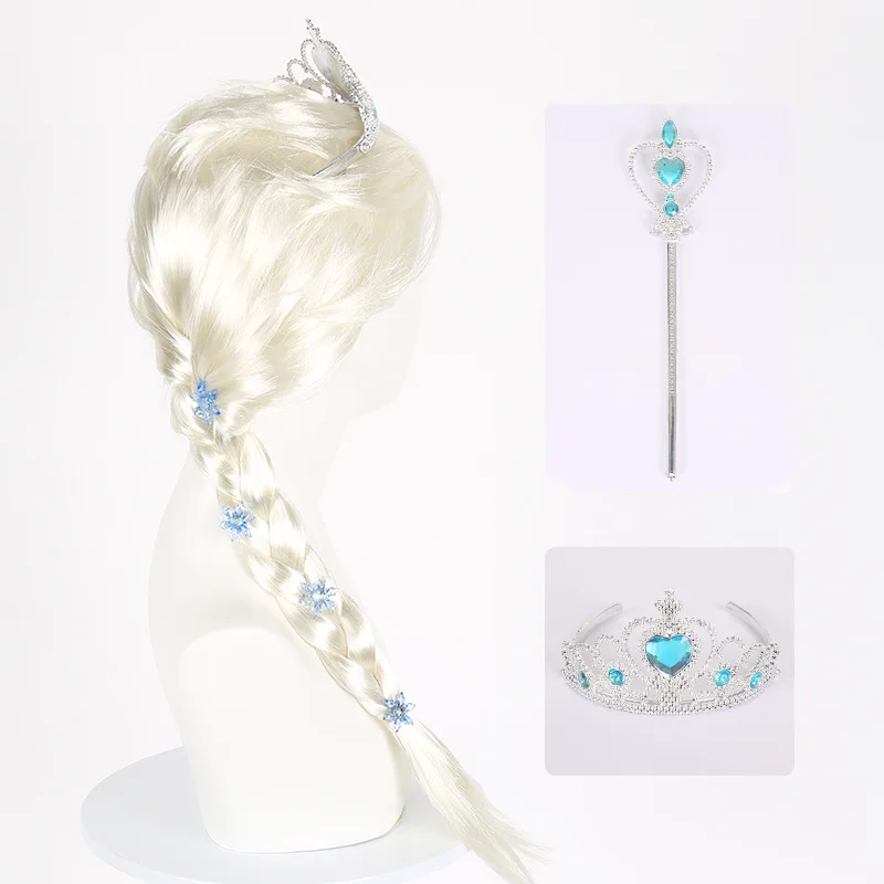Cartoon Elsa Cosplay Wig The Snow Queen Elsa Wig Prop Elsa Braid For Hallowmas Party Adult Women 52-58cm Head Circumference