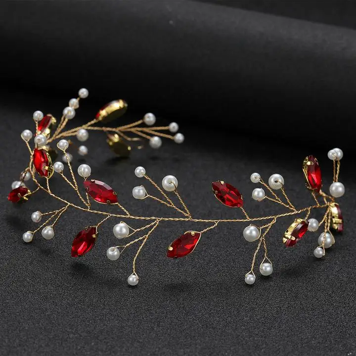 Copricapo da sposa in cristallo di lusso rosso forcine fatte a mano pettine per capelli corona da sposa per le donne accessori per capelli da sposa per feste diademi