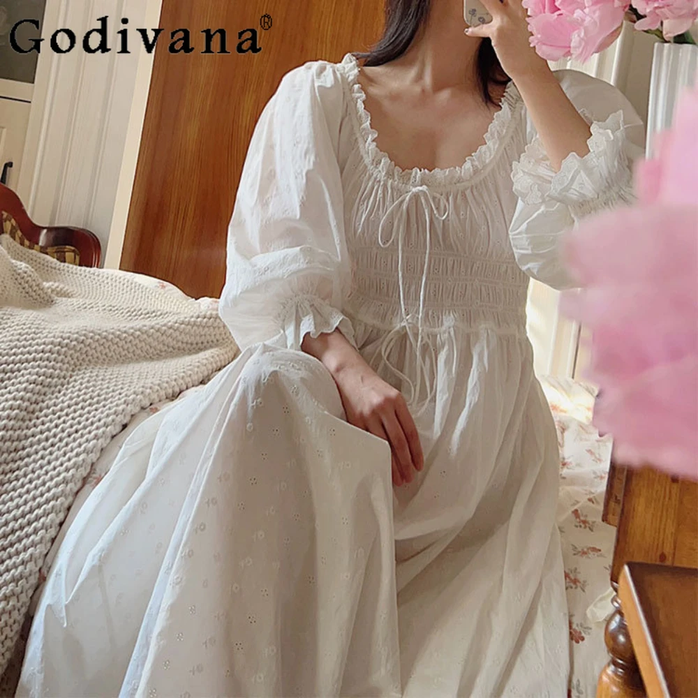 Cotton French Pajamas Sweet and Cute Nightdress Spring and Summer Court Vintage Princess Style Sleepwear