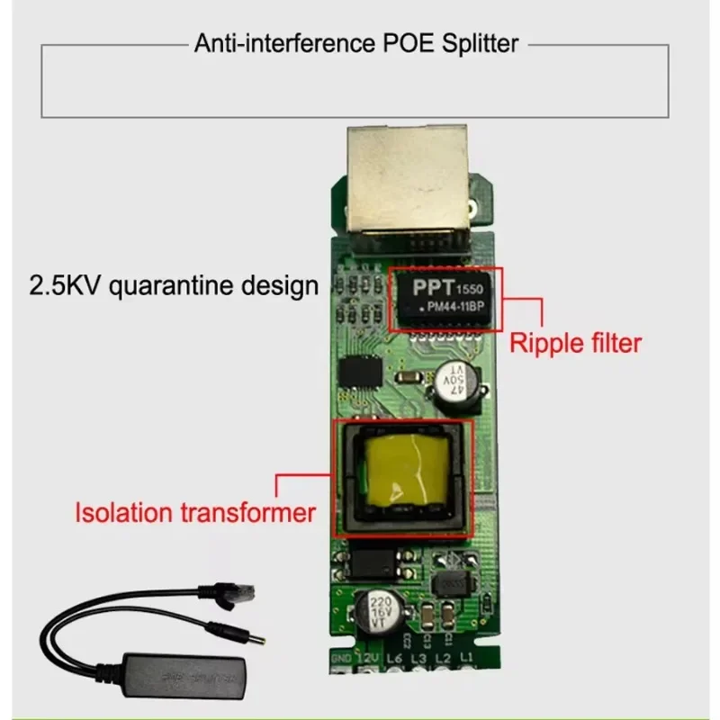 ESCAM 48V to 12V PoE Splitter Anti-interference 15W POE Adapter cable Power supply module DC5.5*2.1mm Connector for IP Camera