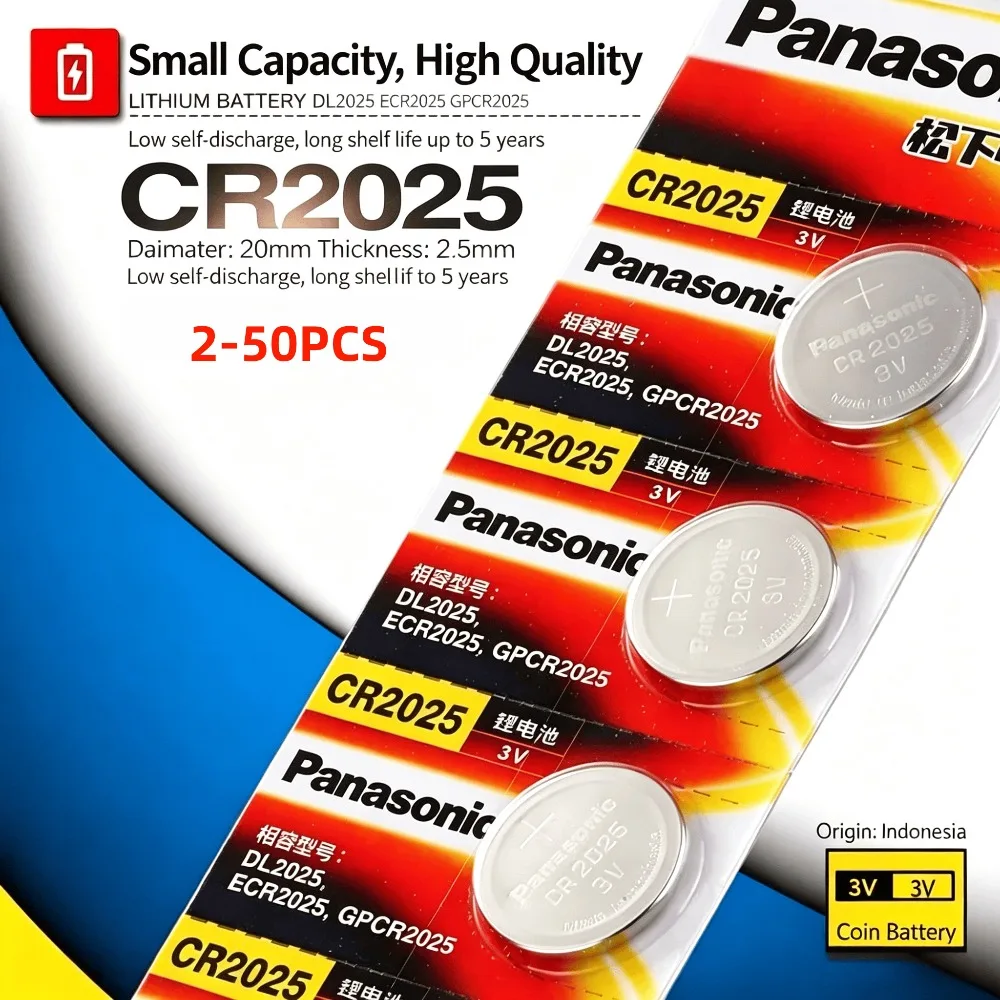 2-50 Stück Original Panasonic CR2025 3V Lithium-Batterie für Uhren, Autoschlüssel, Fernbedienungen, elektronische Waagen, Knopfzellen