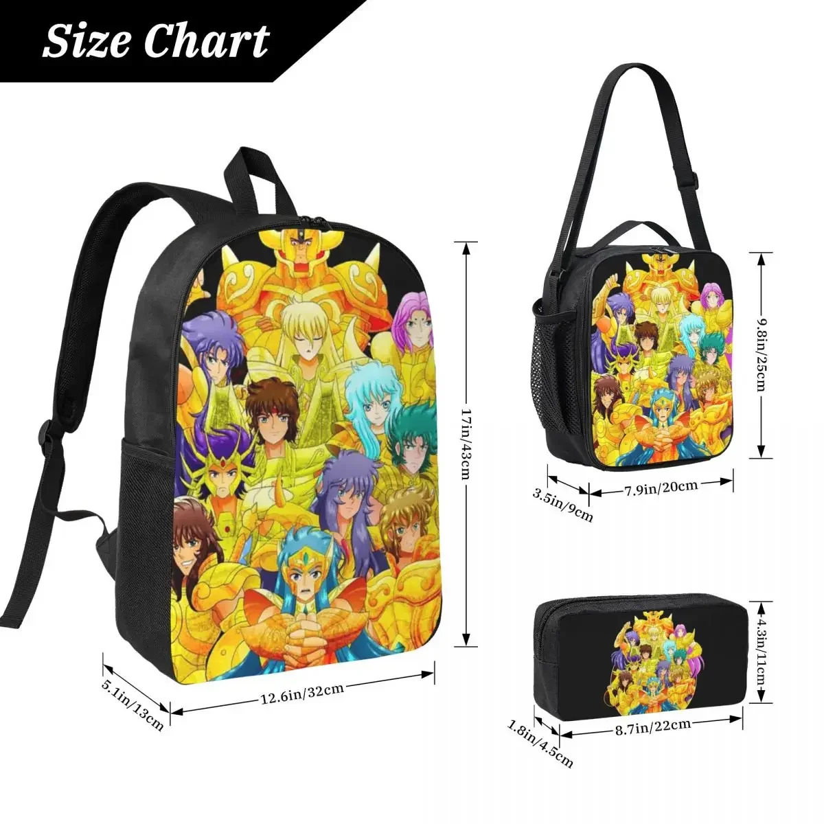 The Seiya Knights Merch Backpack Student Boys Girls BookBag School Bag Laptop Shoulder Bags 3ps Insulated Lunch Bag Pencil Case