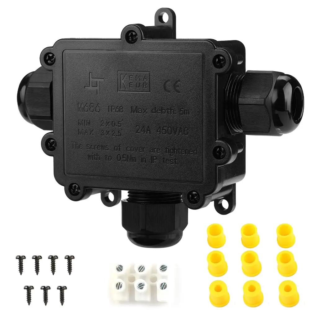 M25 4-14mm Mult Thick Wire IP68 Waterproof T 1IN2OUTS 3Way 2x0.5-3*2.5mm2 450V24A Outdoor Cord Gland Wire Connector Junction Box