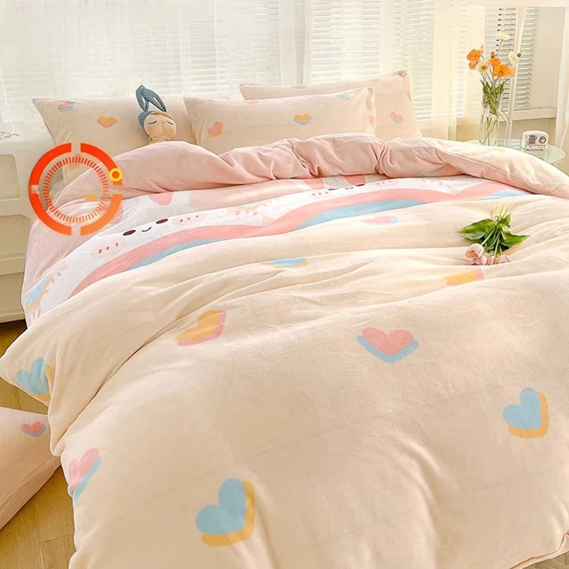 

Теплый коралловый флисовый пододеяльник, осенне-зимний, двусторонний, из фланели, простыни и наволочки, простой современный дизайн, мультяшный узор