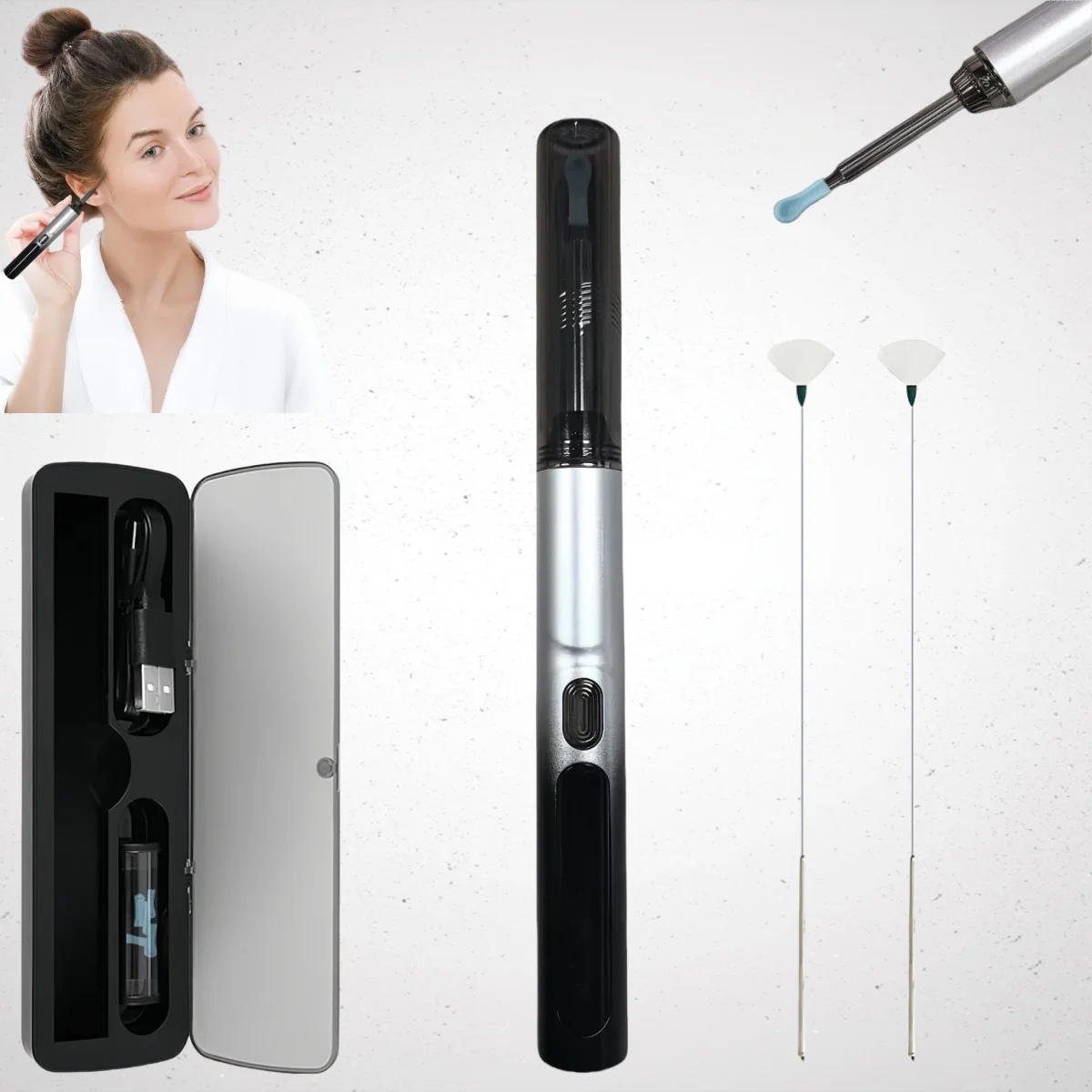 

Инструмент для удаления ушной серы с ящиком для хранения Набор для удаления ушной серы для камеры Очиститель ушей с камерой для удаления кисточки из гусиных перьев Набор инструментов