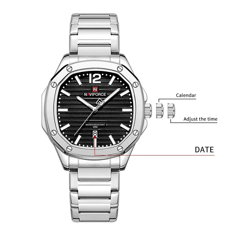 NAVIFORCE Luxury Mens Watches Fashion Sport Wristwatch Male Quartz Waterproof Steel strap Business Clock Men Relogio Masculino