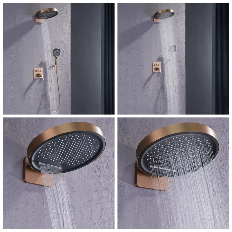 Factory Direct Sale Brushed In-Wall Shower Faucets All-Brass Button Ceramic Valve Core Concealed Systems Complete Set Jet