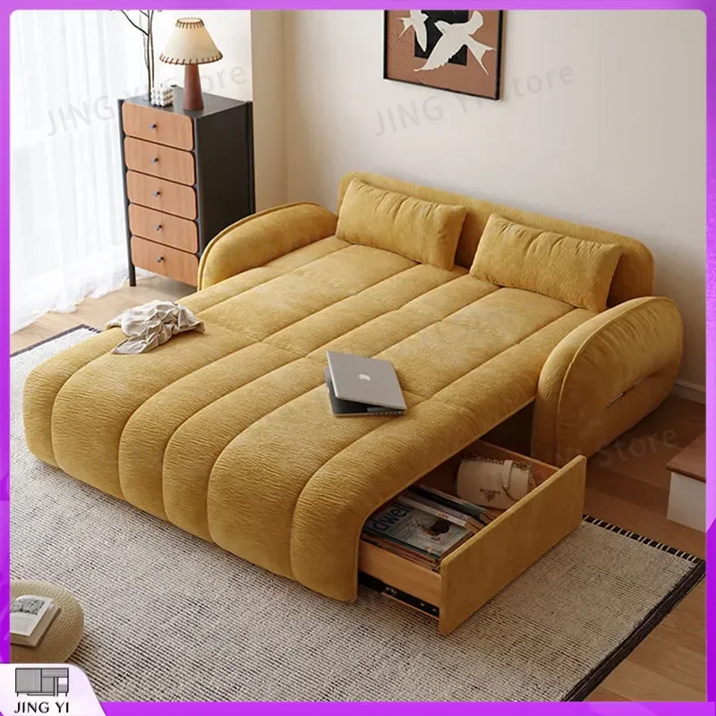 Cream Wind Electric Sofa Bed Convertible Folding Multi-Function Adjustable Height Coffee Table Chair Set for Small Apartment
