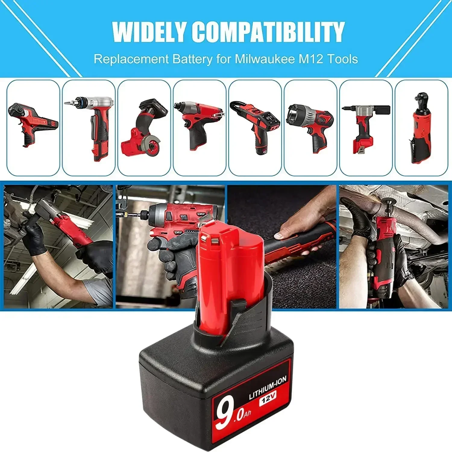 9.0AH Para Milwaukee M12 48-11-2460 LITHIUM XC 9.0 Bateria Estendida 48-11-2412 48-11-2402/48-11-2410/48-11-2411/48-11-2420