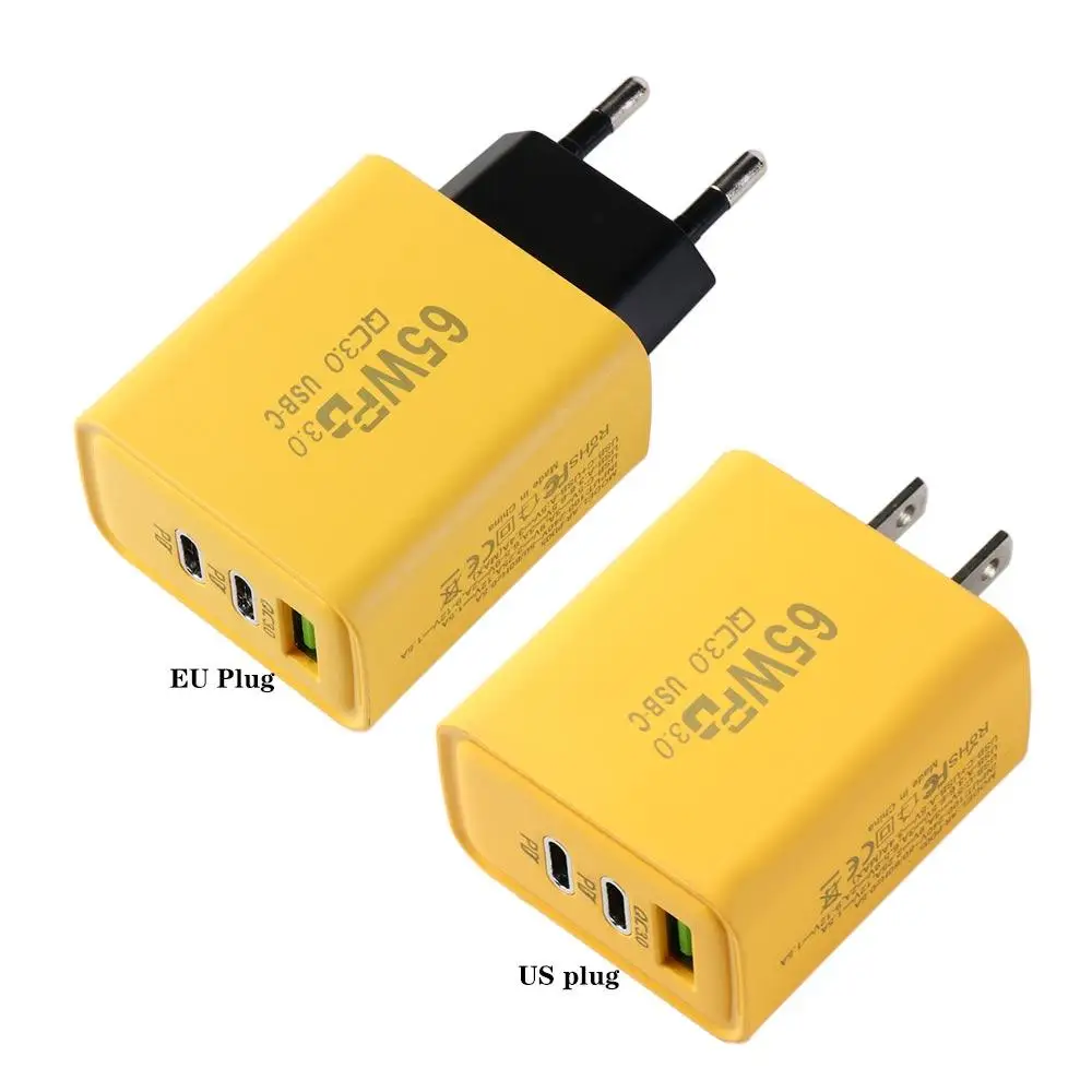 Fast Charging 65W GaN Usb Charger EU/US 50-60Hz 65W Usb C Charger 100-240V 3 Ports Type C Charger Multi-style Mobile Phone