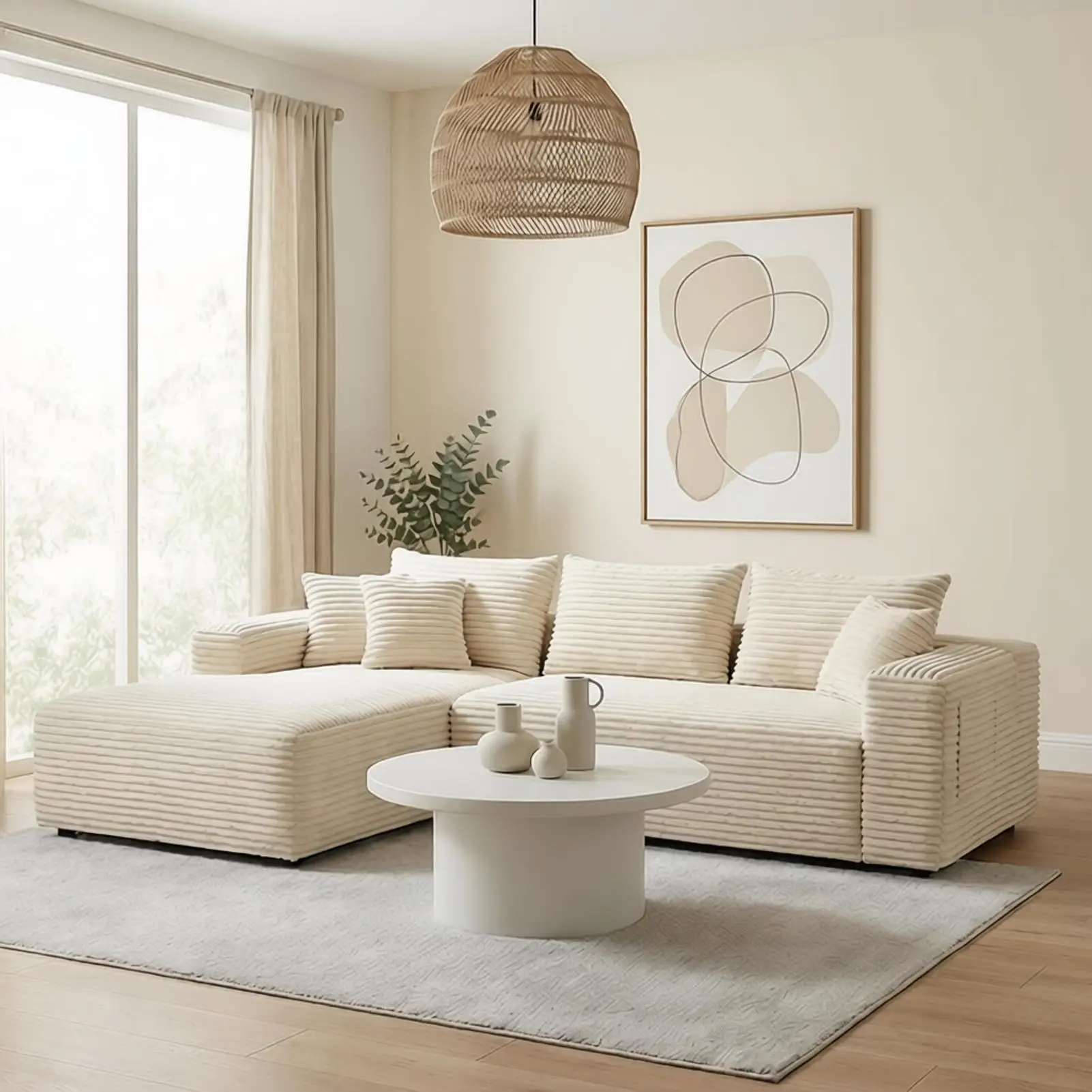#￥Compressed Modular Sectional Sofa L Shaped Cloud Boneless Couch 3 Seat Upholstered Sofa with Chaise Lounge Deep Seat for Home