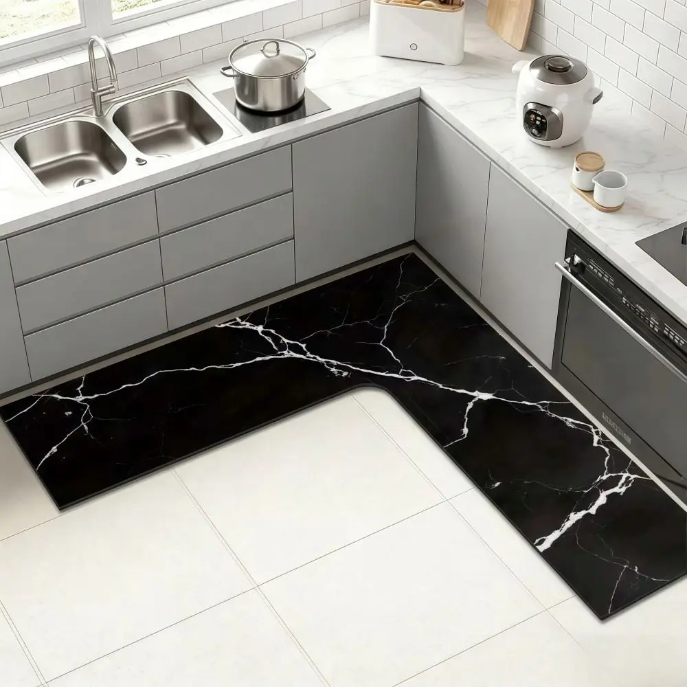 L-Shaped Kitchen Corner Carpet Water Absorbent Washable Kitchen Rug Stain-resistant Oil-resistant Bathroom Mat For Home Corner