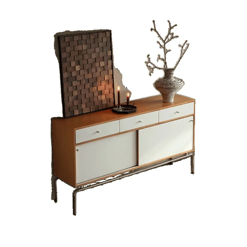 Medieval solid wood dining side cabinet, retro style foyer, entrance cabinet, living room storage, drawer cabinet