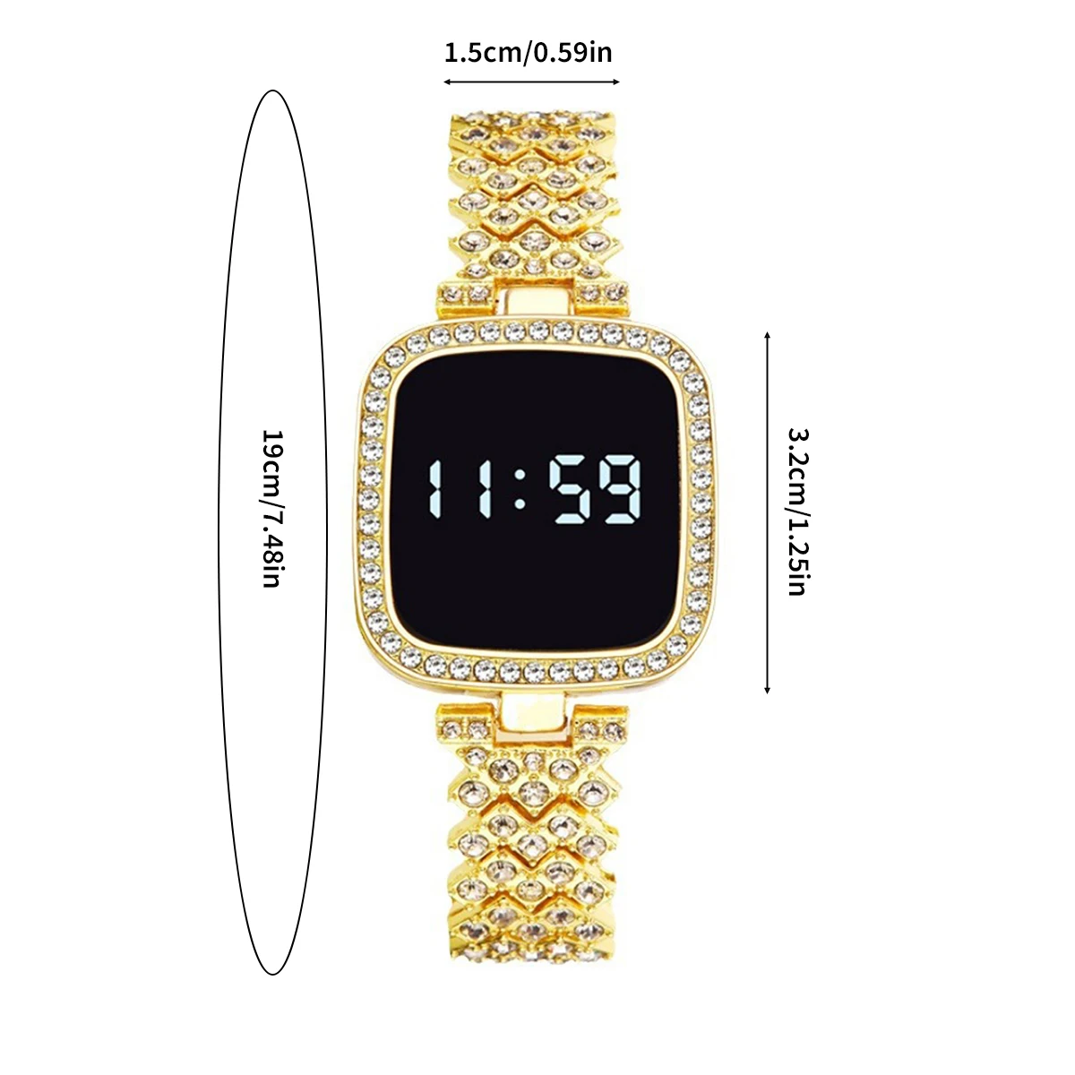 Women Square Diamonds Alloy Led Watch Light Luxury Ladies Electronic Watches Accessories