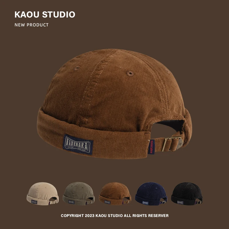 

Japanese-Style Retro Corduroy Patch Landlord Hat Men and Women All-Matching Street Fashion Hip Hop Yupi Skullcap