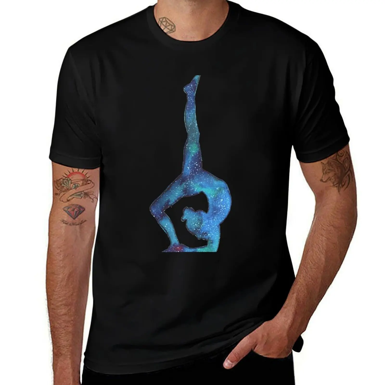 Yogi - male yoga pose in galaxy style T-Shirt Simple Casual Short Sleeve Tee T-Shirt