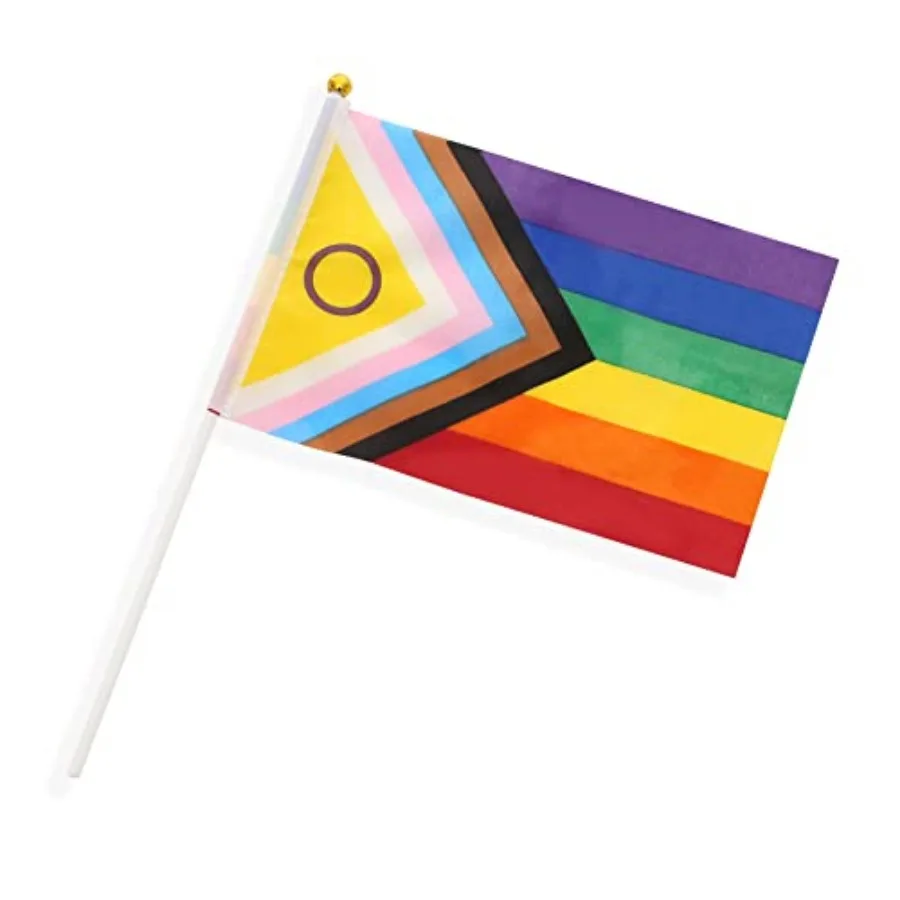 

50 Pack New Intersex Progress Rainbow Pride Small Mini Hand Held Stick Flag, USA American Rainbow Flag, New Intersex Progress P