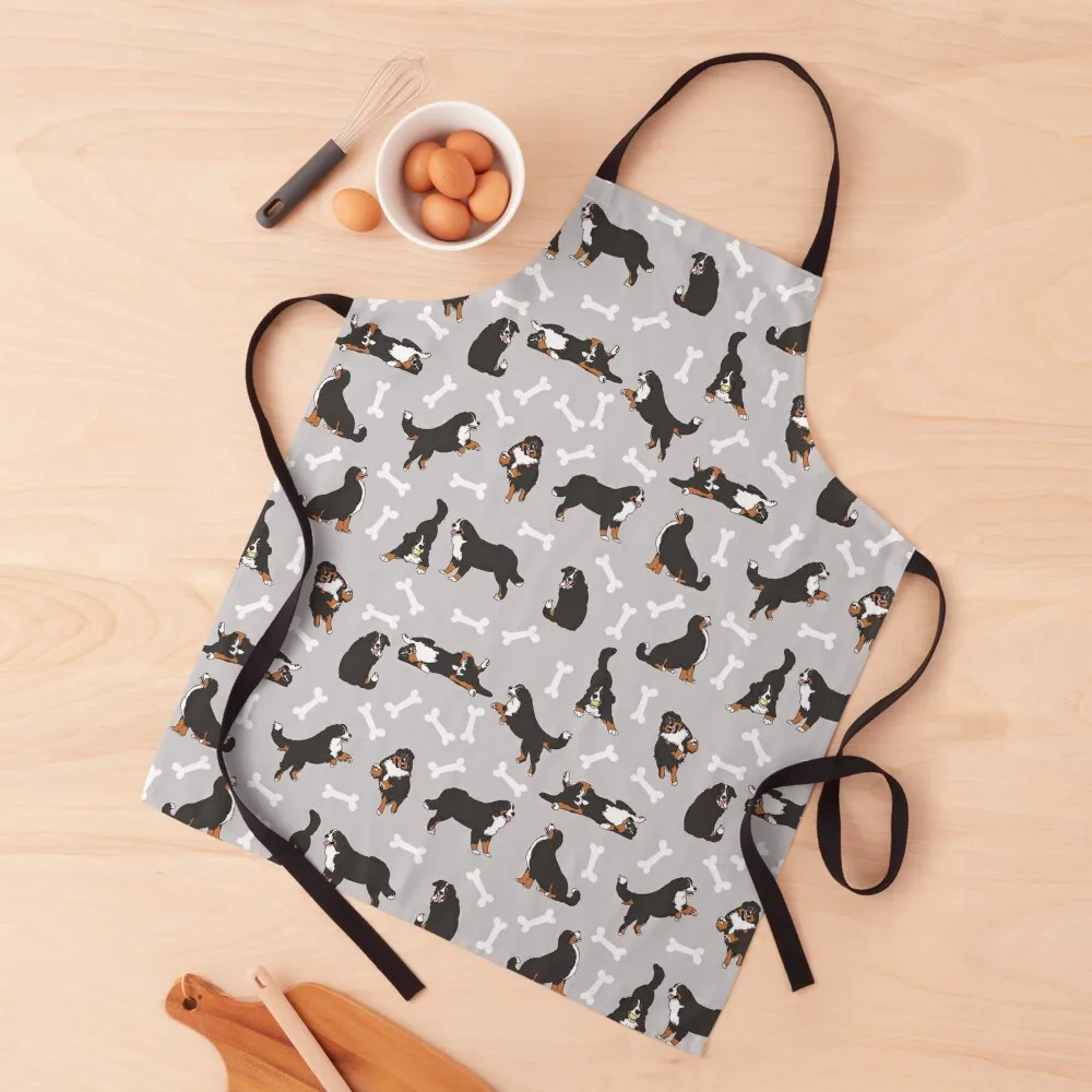 

Playing Bernese Mountain Dog - Gray Background Apron Customizable Woman For Women Kitchen Apron